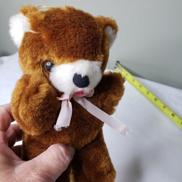CUTE Vintage Christmas Brown Teddy Bear Plush Tree Ornament Stuffed Animal 6" - Picture 8 of 10